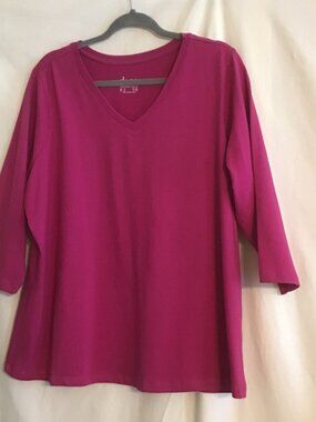 DENIM & CO. Dark Pink V-Neck 3/4 Sleeve Knit Top 1X